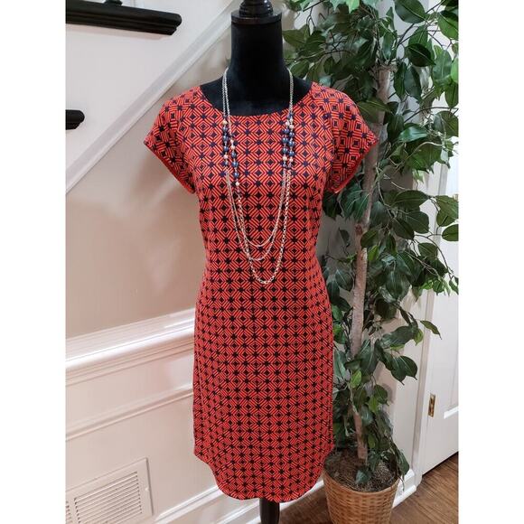 Merona Dresses & Skirts - Merona Women Orange & Blue Polyester Round Neck Short Sleeve Knee Length Dress M